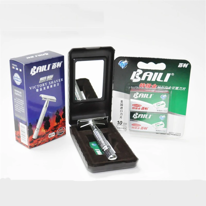 

11Pcs BAILI Razor For Men Double Knife Edge Silver Stainless Straight Shaving Trimmer High Quality Men Beard Shave Epilator Set
