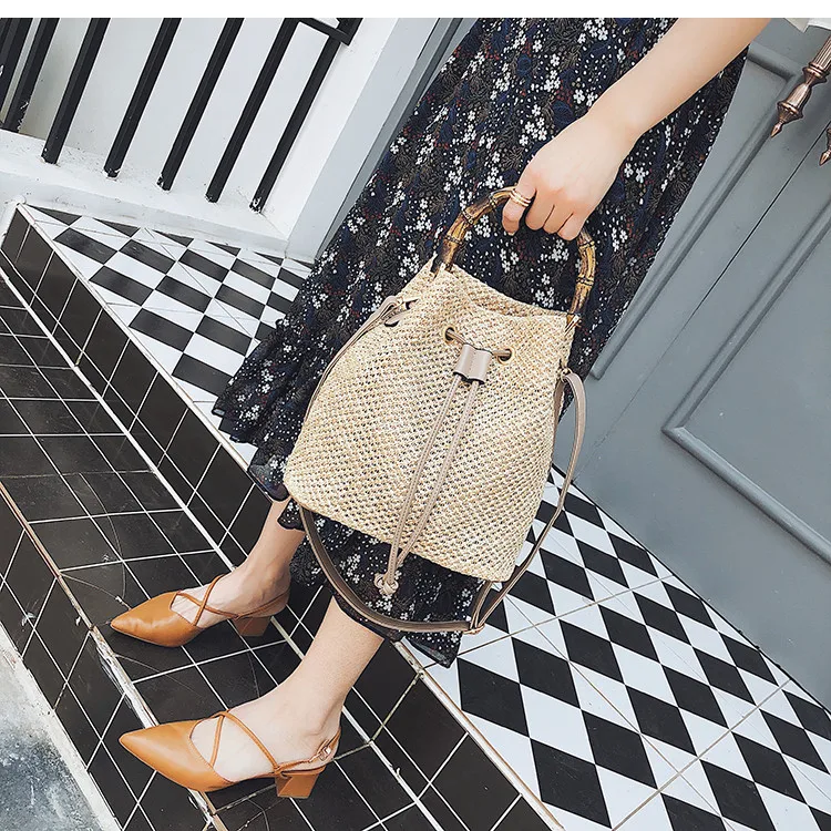 Blascher Beach Drawstring Women Bucket Bags Female Summer Knitting Straw Bags Casual Holiday Crossbody Bag Bamboo Handle Handbags Bolsa H8312 (10)