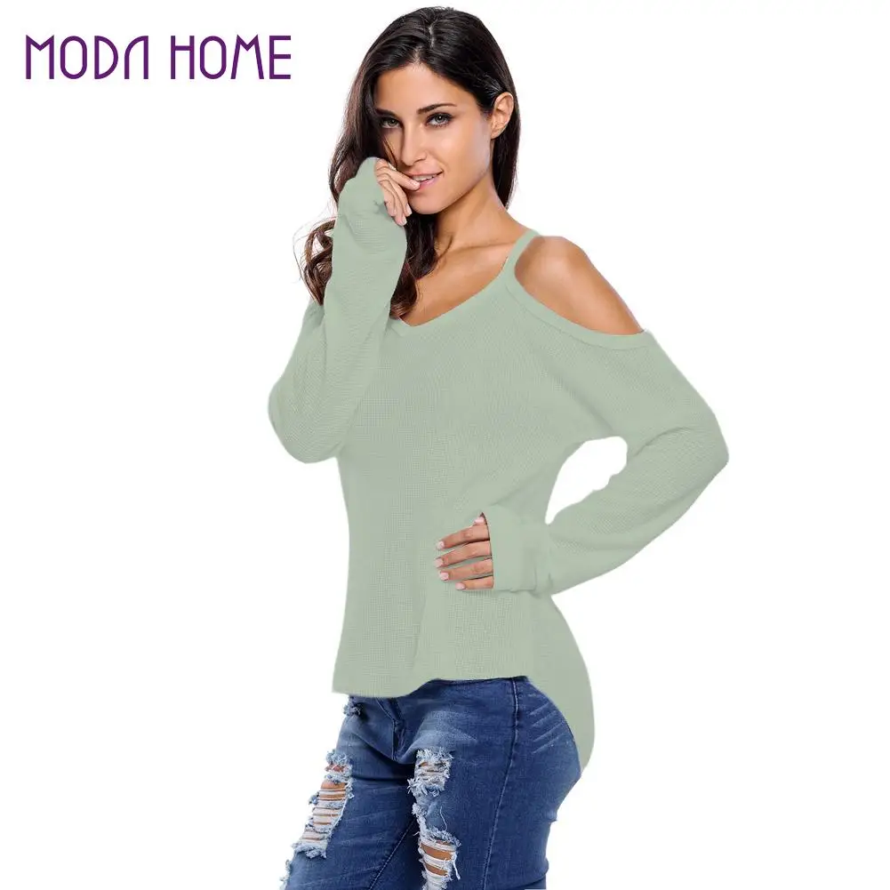 Long Sleeve V Neck Cold Shoulder Sweater