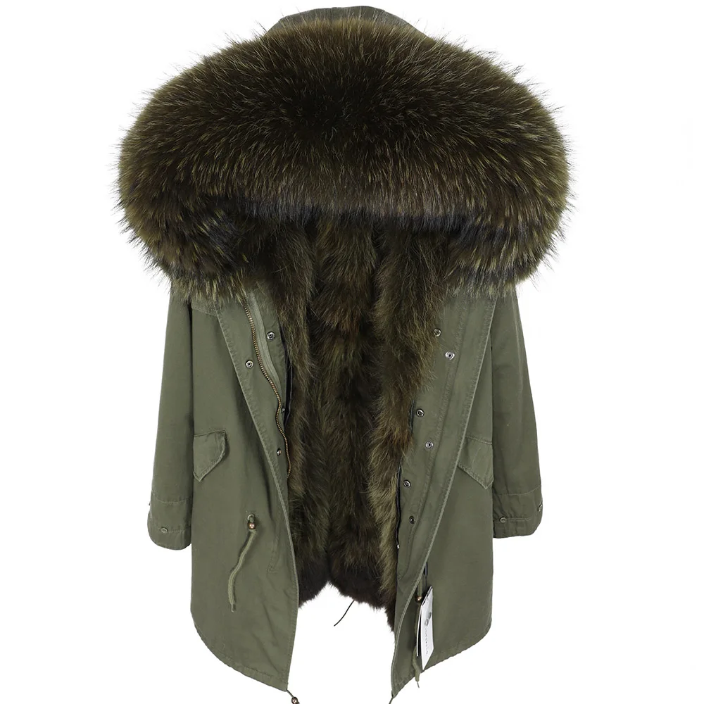 

2018 fashion new women's clothing Detachable raccoon fur lining Parker Medium long coat Fur collar coat winter clothing