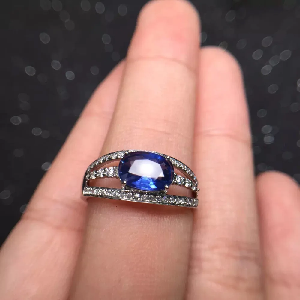 fine jewelry 18k white gold 1.35ct natural Sri Lanka VVS natural blue sapphire ring