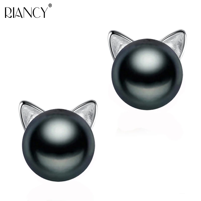 

New 925 sterling Silver Jewelry Pearl Earrings For Women black natural Freshwater Pearl jewelry Earrings Wedding cat