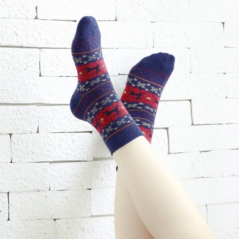 Носки с рождественскими оленями для мужчин и женщин, Повседневные вязаные шерстяные носки с мультяшным дизайном, мужские зимние теплые шорты, короткие носки, Meias Calcetines