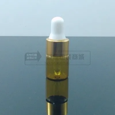 

100pcs 2ml brown/amber Glass Essential Oil Bottle With gold ring+white rubber dropper lid, mini container 2ml glass bottle,