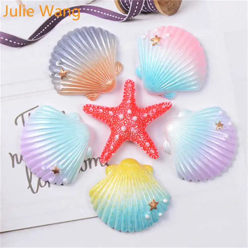 

Julie Wang 10PCS Resin Mixed Shell Starfish Charms Slime Sea Beach Pendants Jewelry Making Accessory Home Table Decor Props