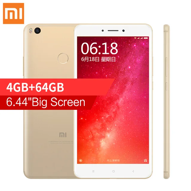 Najnowszy! Oryginalny Xiaomi Mi Max 2 Max2 6.44 "Telefon komórkowy 4 GB RAM 64 GB Snapdragon 625 Octa Rdzeń 1080 P 12.0MP OTG 5300 mAh Baterii