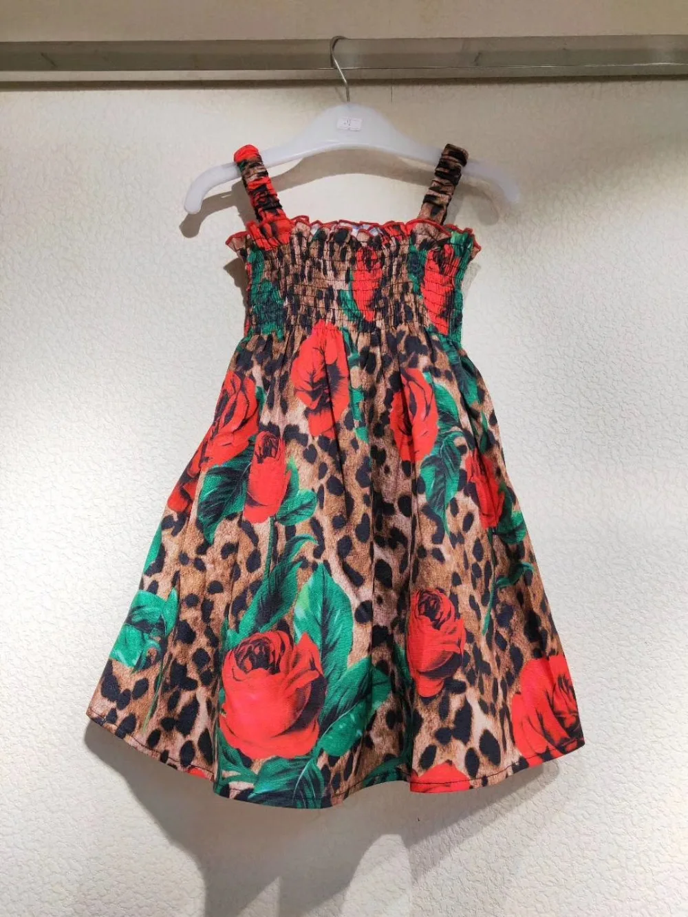 2019 new brand High quality Summer Red Rose Pattern Printed Baby Girls Dress Party for Girl Leopard Print dress | Детская одежда и