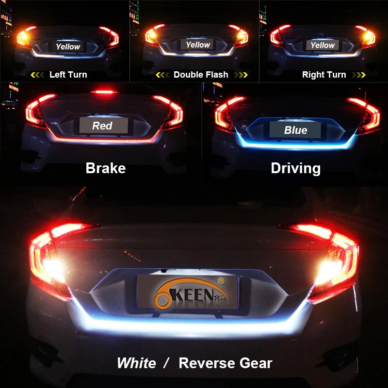 OKEEN 150cm Yellow Red Blue White LEDTrunk Dynamic Led Turn Signal Light Strip Flexible Led Drl