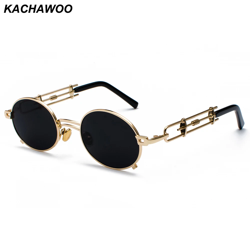 Kachawoo Metal Round Steampunk Sunglasses Men Retro Vintage Gothic Steam Punk Sun Glasses For