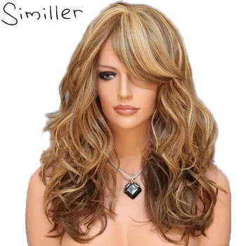 

Similler 60cm Highlight Brown Mixed Color Long Curly High Temperature Fiber Synthetic Wig For Cosplay Afro Women