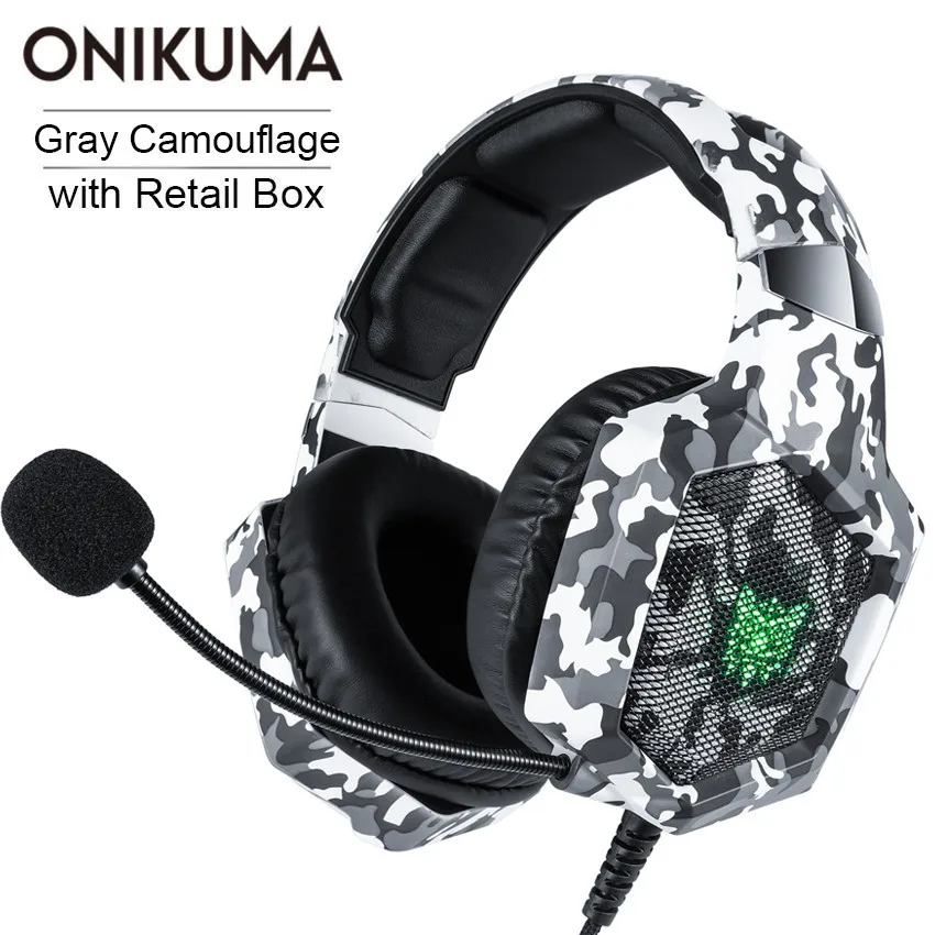 ONIKUMA K8 PS4 игровая гарнитура casque PC Gamer Стерео Игровые наушники с микрофоном светодиодный фонарь для XBox One ноутбука - Цвет: Gray with Retail Box