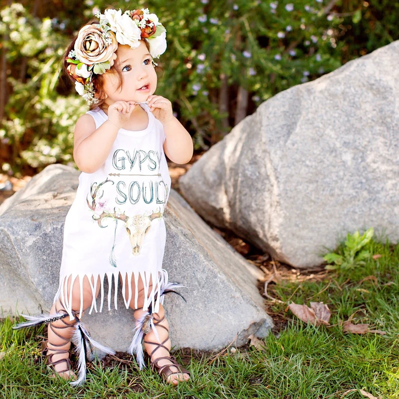 New White Baby Children Newborn Girls Party Dress Fringed Tassel White