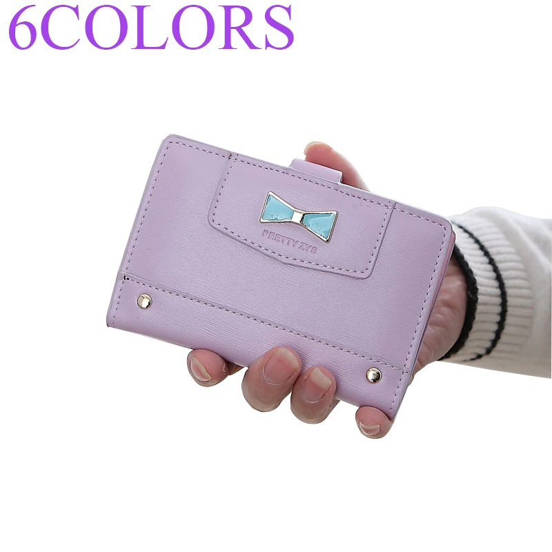 

Sansarya 6 Colors 20 Card Slots Cute Cowknot Rivet Decorate PU Leather Hasp Ladies Short Purse Woman Wallet Credit Card Holder