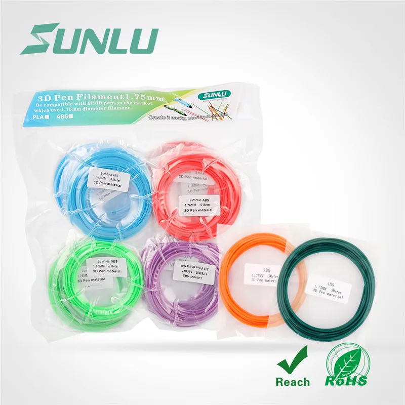 SUNLU PLA нити 10 м/цвет для 3D ручки заправка 1,75 мм 3D материал для рисования 10 м/упаковка