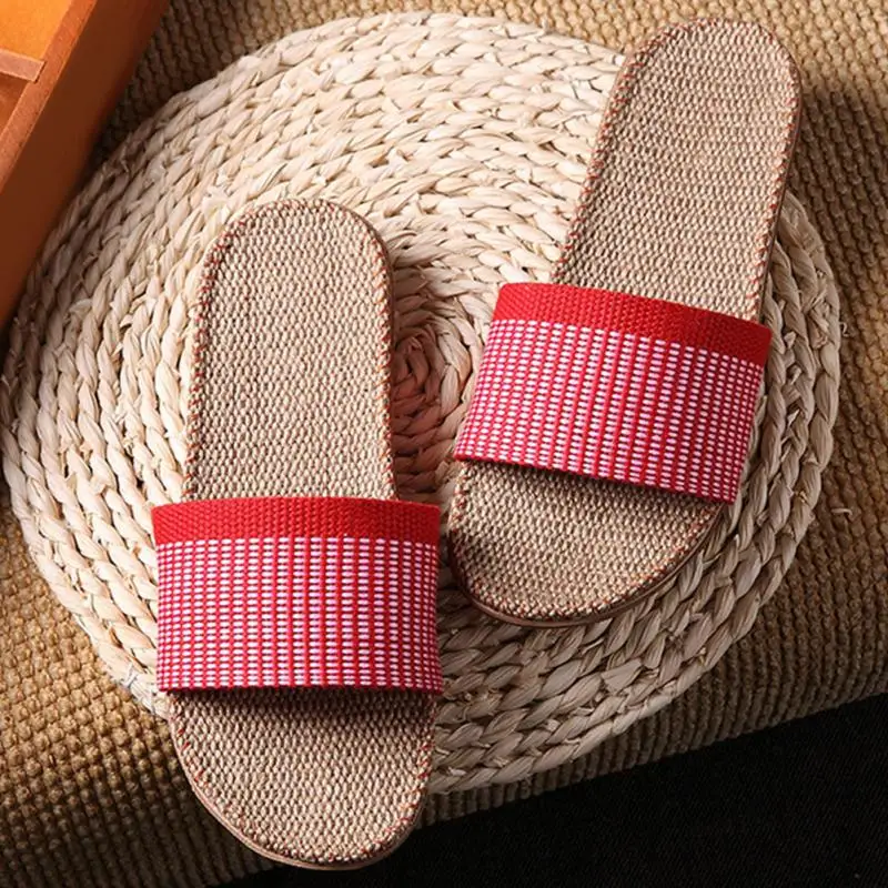 

New Linen Slippers Couples Unisex Bedroom Indoor Shoes Anti-skid slippers