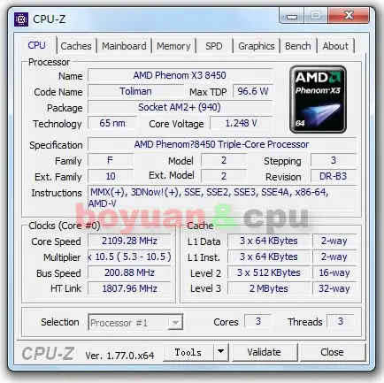 Трехъядерный Процессор AMD Phenom X3 8450 2,1 ГГц HD8450WCJ3BGH Socket AM2