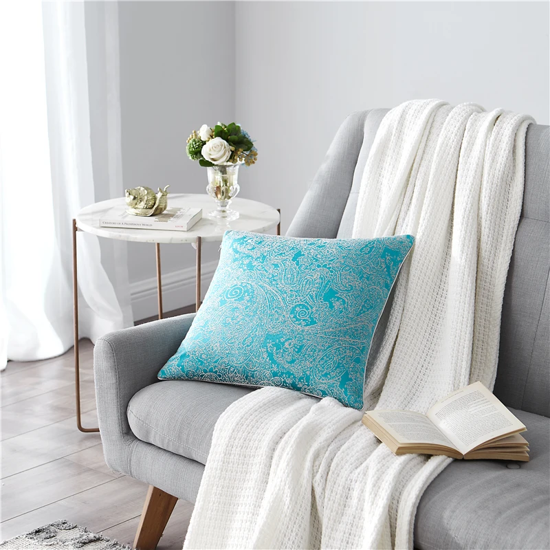 Роскошный декоративный чехол для дивана, спальни, жаккард с геометрическим узором, синий, желтый, 45*45 см, наволочка для домашнего декора