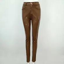 Hohe Qualität Promi Braun Rot Schwarz Leder Stretch Hosen Sexy Mode Boycon Hose