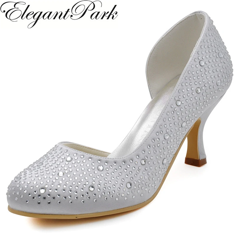 Zapatos de mujer EP2129, blancos redondos de punta redonda, bombas de medio, zapatos de boda de satén para mujer, tacones nupciales, para fiesta de gala|women wedding shoes|wedding shoesparty shoes -