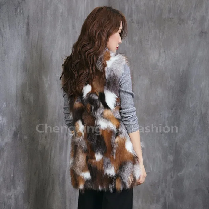 CX-G-B-212 роскошная женская мода Лисий мех пальто натуральный цвет лисий мех жилет