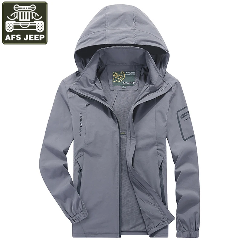 

AFS JEEP Jacket Men Military Casual Loose Hooded Collar Windbreaker Coat Men Thin Mesh Liner Waterproof Outwear Big Size M-4XL