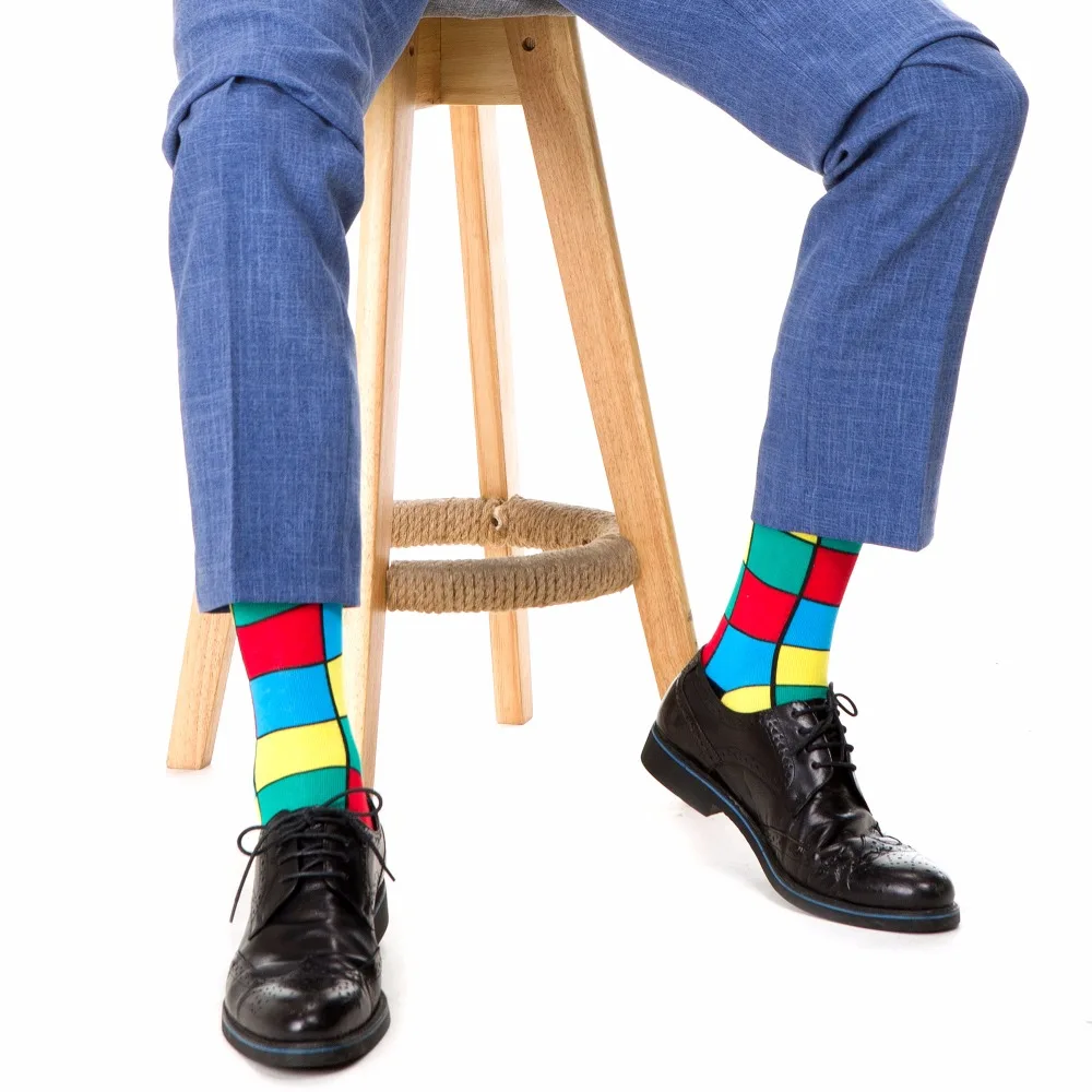 SANZETTI 12 пар/лот забавные Повседневное Chaussette Homme экипажа точка полоса красочные Для мужчин платье носки из чесаного удобные носки из хлопка