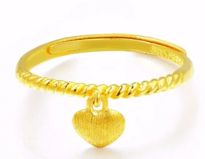 

999 Solid 24K Yellow Gold Ring / Women's Lucky Craved heart Ring