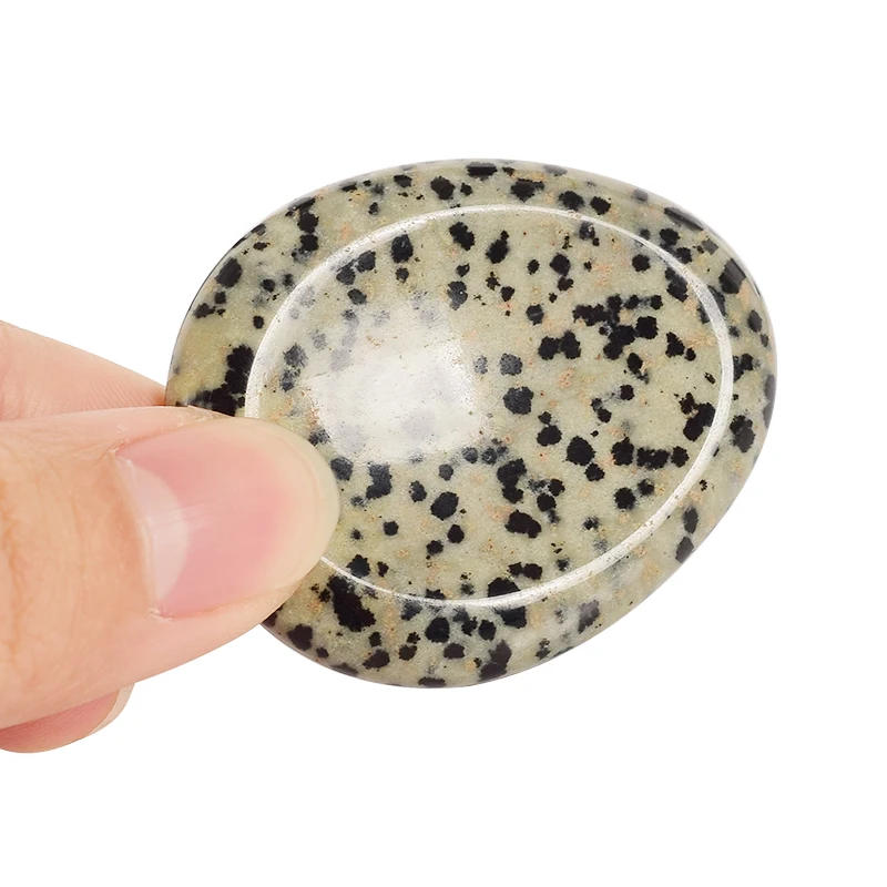 

48*40*8 mm Natural dalmatian jasper Portable Thumb Worry Stone mineral quartz Crystal for Anxiety Healing Reiki Oval Palm Stones