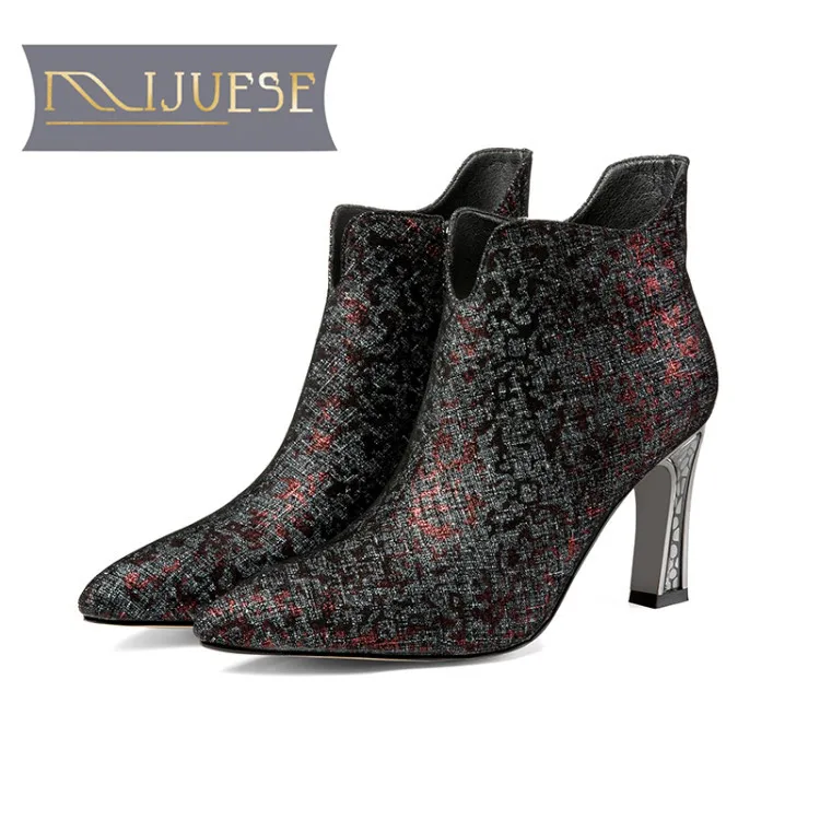 

MLJUESE 2019 women ankle boots Sheepskin crystal heel Rome style blue color winter high heels boots women boots wedding dress
