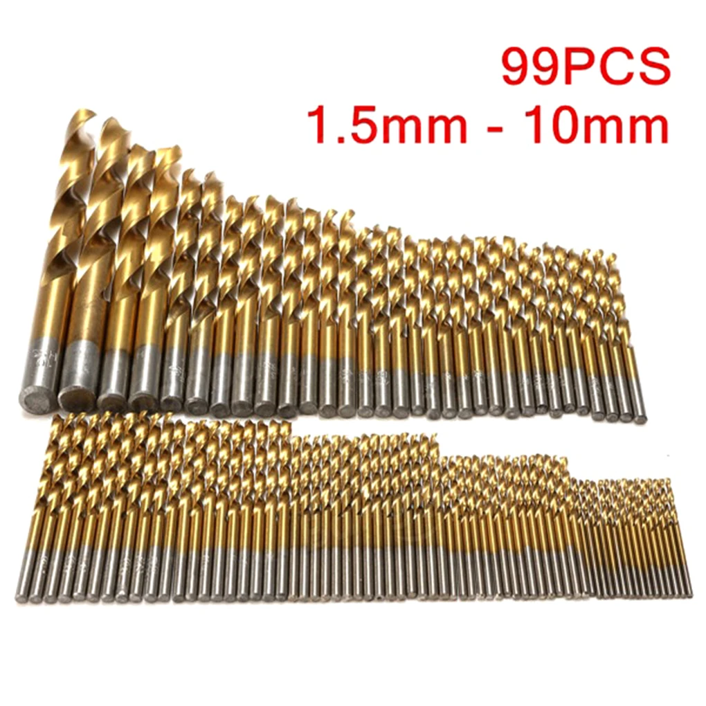 

99pcs/set Titanium Coated HSS Twist Drill Bits 1.5mm -10mm Drill Bit Set For Electrical Drill Tools