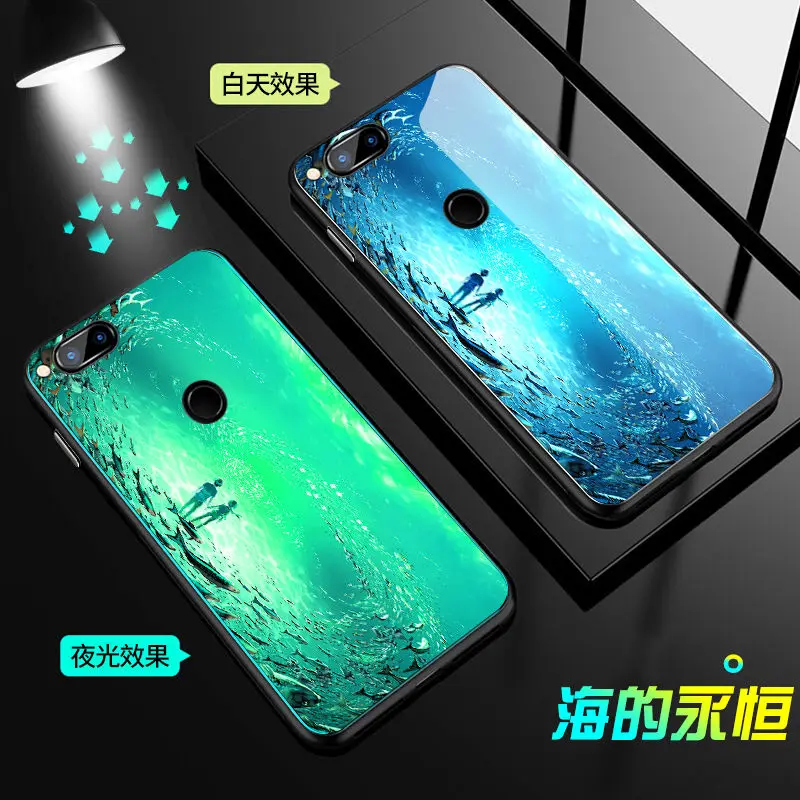 Чехол для huawei Honor 7X, чехол, светящаяся задняя крышка из закаленного стекла для huawei Honor 7A 7C Pro 8A, чехол, силиконовый чехол для телефона