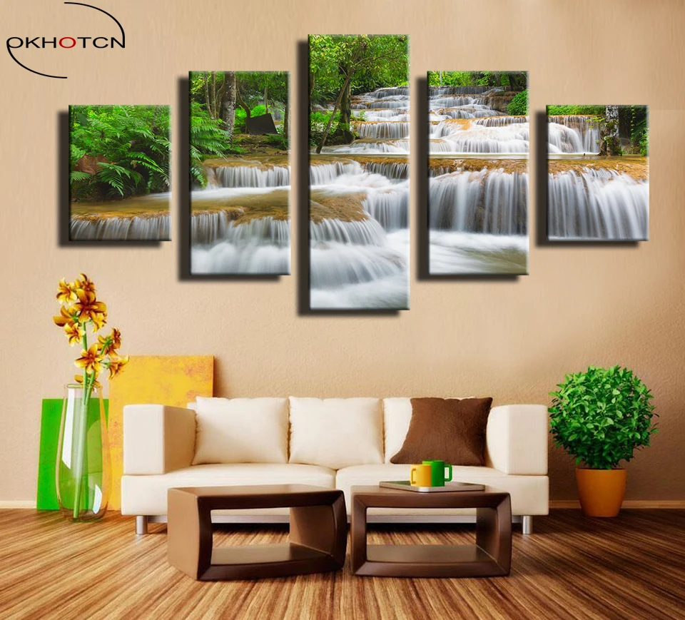 Buy OKHOTCN 5 Panels Landscape Waterfall Scenery Wall