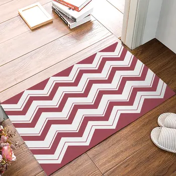 

Dark Red And White Chevron Waves Door Mats Kitchen Floor Bath Entrance Rug Mat Absorbent Indoor Bathroom Rubber
