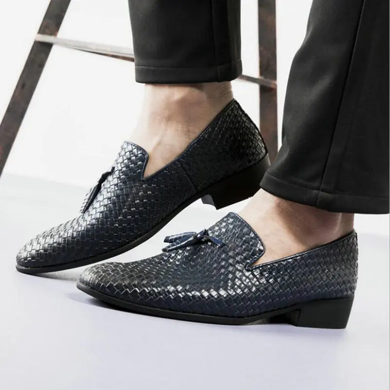 2019 Men Weave Driving Moccasins Comfortable Slip on Loafer Shoes Men Casual shoes Leather Loafers Office Shoes big size LH-86
