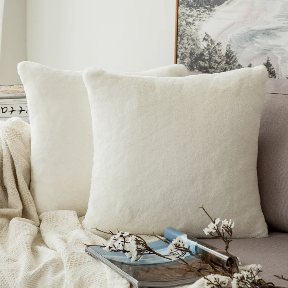 

Decorative Fur Pillow Cover Luxurious Warm Faux Rabbit Fur Throw Pillow Case Supersoft Cushion Cover for Sofa Bedroom Car