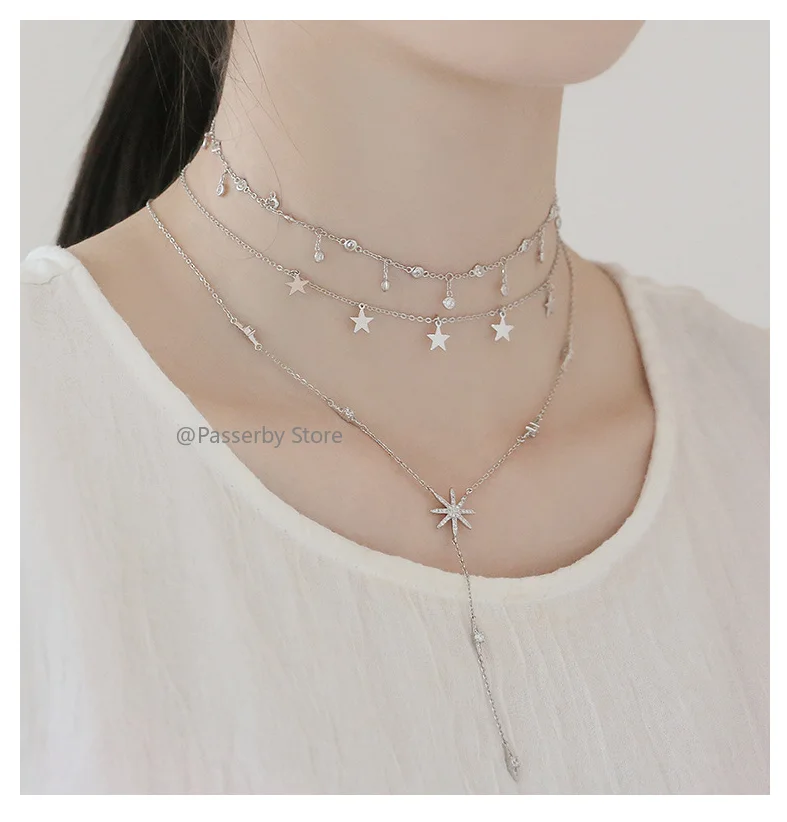 

S925 Silver Necklace Zircon Necklace Chockers Necklaces Concise Style Chain Necklace 1 Piece