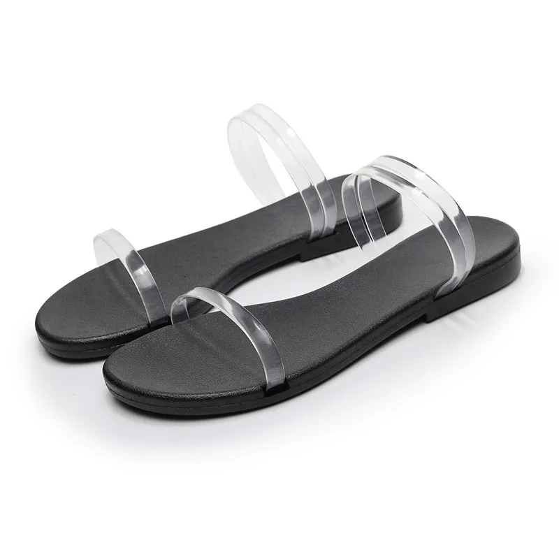 YMECHIC дамы прозрачный узкий ремешок слипоны сандалии на плоской подошве женская летняя обувь большой размеры милые тапочки плюс - Цвет: Белый