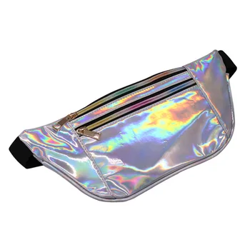 

TFTP-Fashion Women Double zipper Hologram Laser Waist Bag Shiny Neon Fanny Pack Punk Reflective Bum Bag Travel Purse