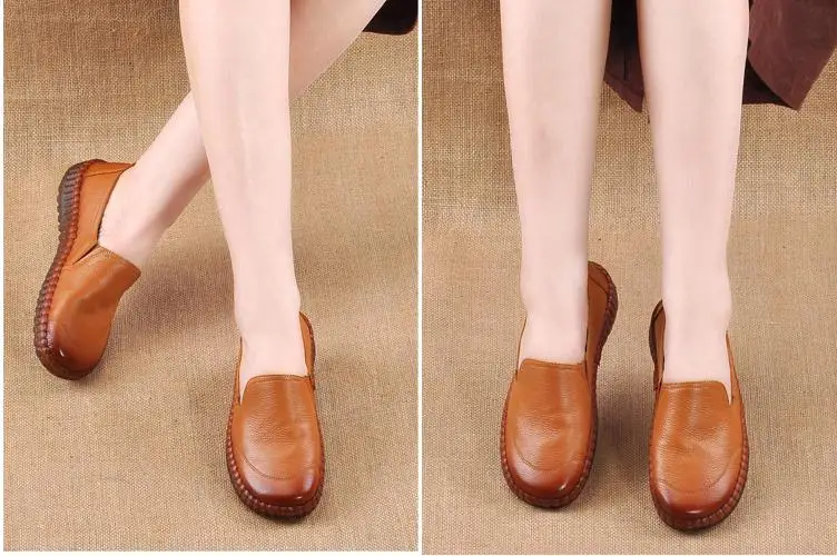 Genuine Leather Loafers Women Casual Shoes Handmade TPR Bottom Mother Slip On Flats Comfort Sewing Women Shoes Plus Size 35-41 (14)