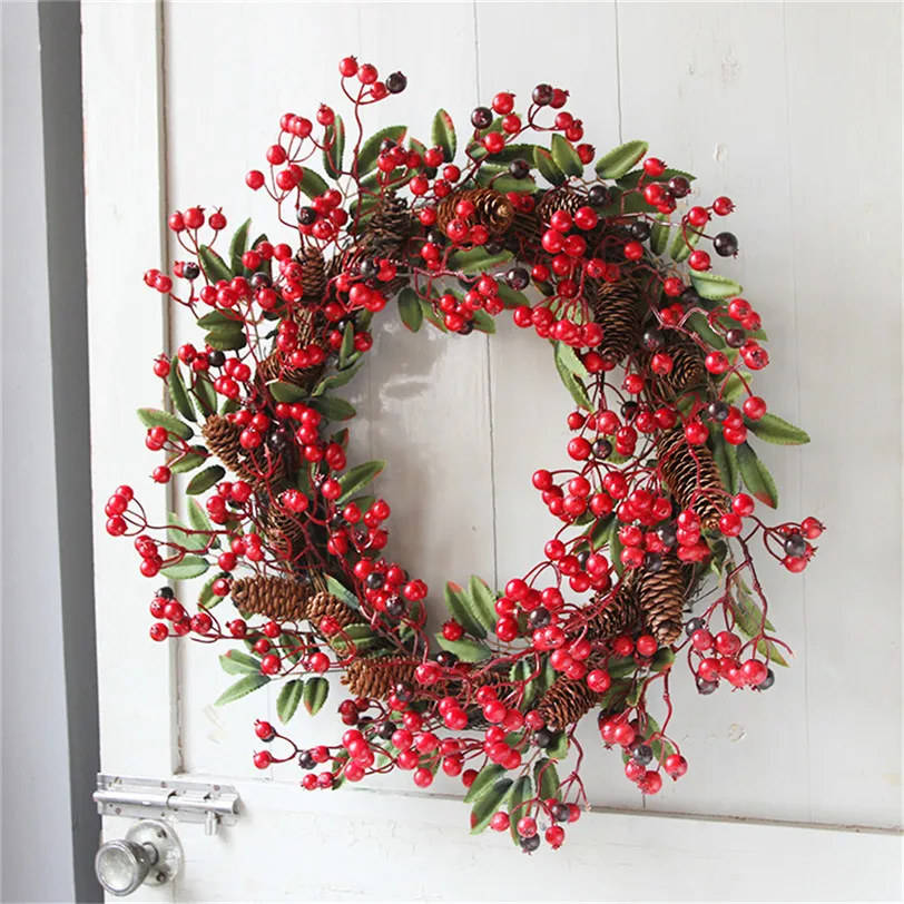 

1pcs 60CM Rattan Christmas Wreath for Xmas Tree Hanging Door Wall Ornament Pendant Christmas Decoration for Home Gift 8S21
