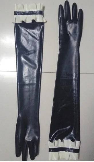 Sexy Black Latex Long Gloves with White Lace for Women Men