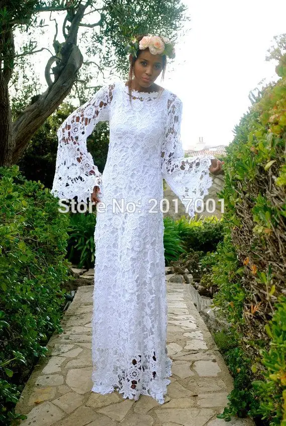2016 vintage bohemian beach wedding dresses lace long sleeve a line