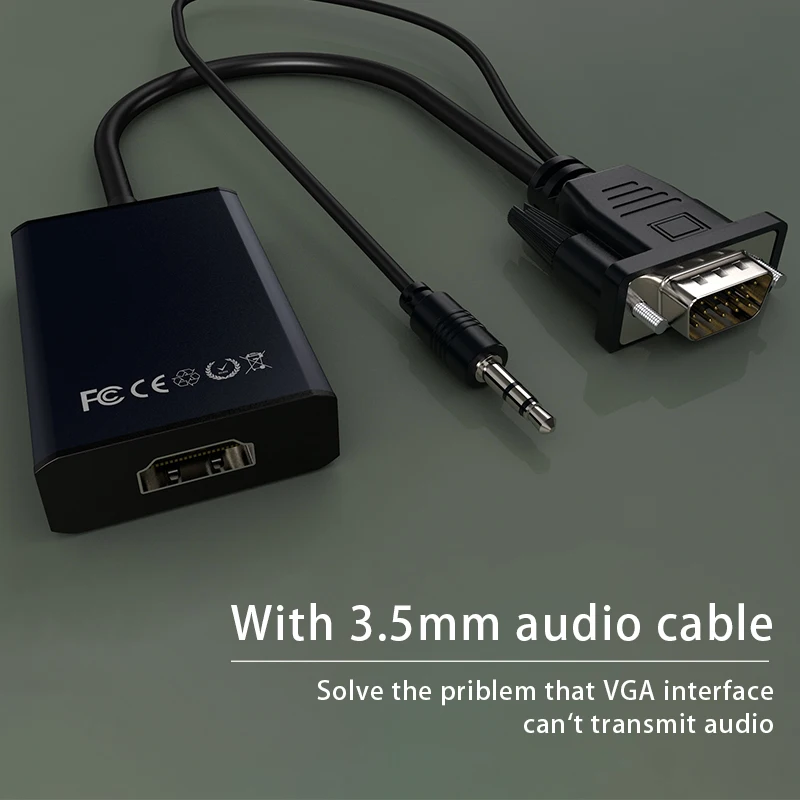 GCX VGA إلى HDMI محول كابل مع كابل الصوت الطاقة 1080 P VGA2HDMI الذكور إلى شاحن أنثي لأجهزة الكمبيوتر المحمول إلى HDTV العارض