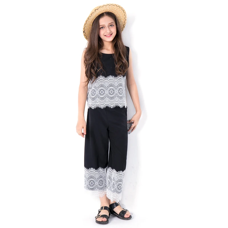 

Fashion Summer Girls Clothing Sets Cotton Lace Sleeveless Kids T-Shirt+Pants 2Pcs Suits for teen Girls Clothes5 6 8 10 12 14Year