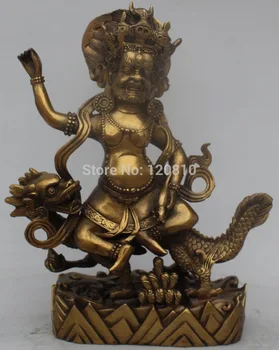 

12" Chinese Tibet Buddhism Bronze White Jambhala Mammon Buddha On Dragon Statue