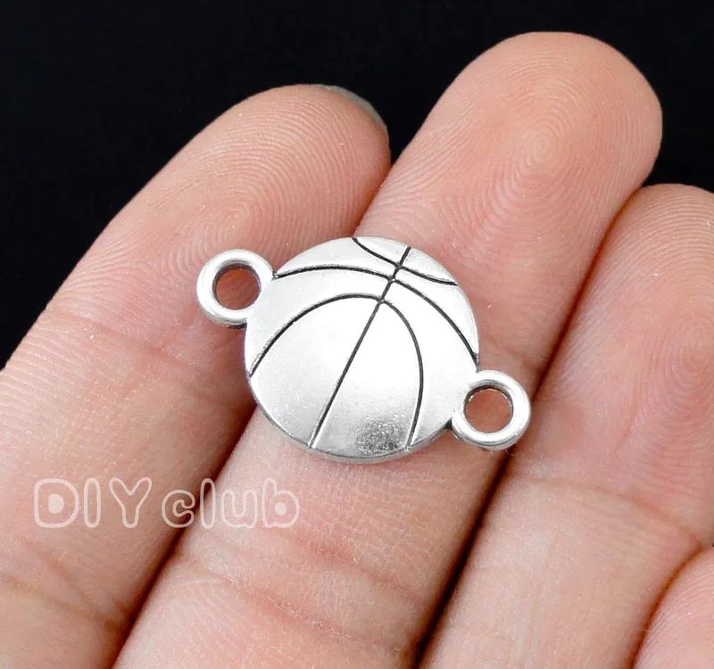 

60pcs-Antique Silver Basketball Connector Charms 24x16mm