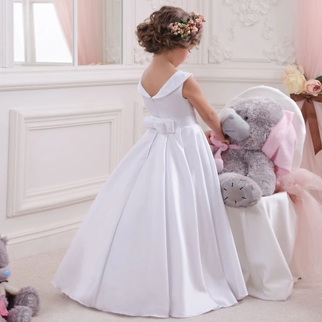 First Communion Dress with Embroidered Lace Hem and Bodice -  FirstCommunions.com
