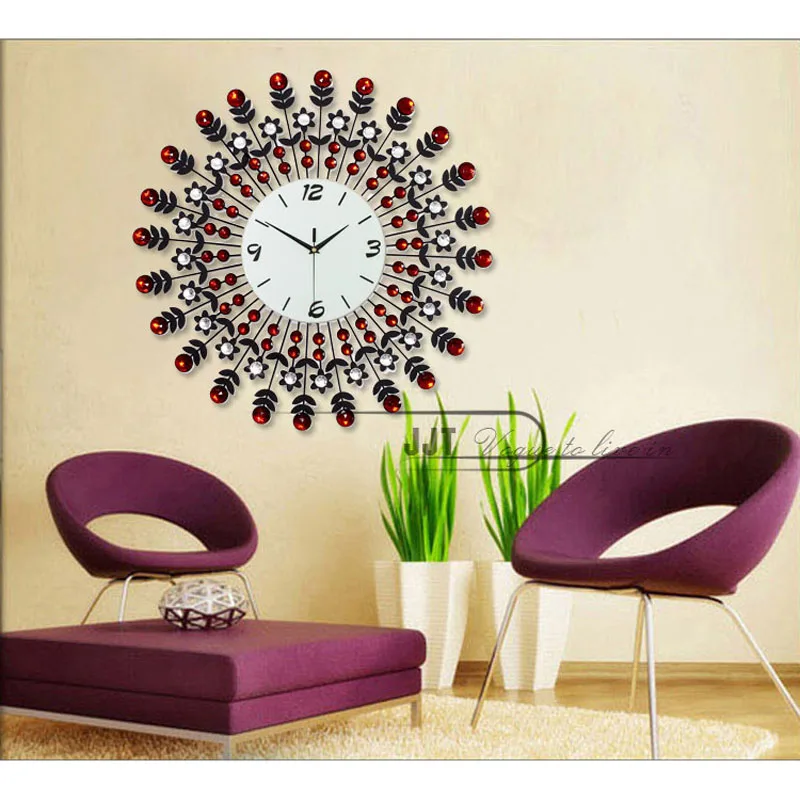 Кованые настенные часы wanduhr домашний Декор современный дизайн часы Винтаж saat relojes сравнению decoracion красный цветок алмаз один