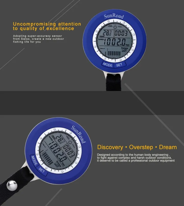 SUNROAD мини карманные часы водонепроницаемый уличный барометр для рыбалки альтиметр термометр восхождения светодиодные цифровые армейские часы