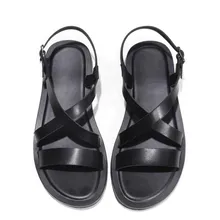 Туфли без каблуков Для мужчин летние сандалии из натуральной кожи с пряжкой Крест связали Приморский открытый носок Повседневное обуви мокасины gommino противоскользящие мужские Тапочки